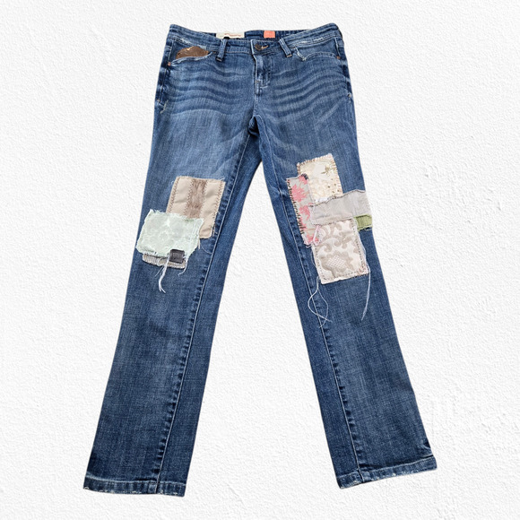 Pilcro Anthropologie Patchwork Mixed Fabric Mid-Rise Straight Leg Jeans Size 27 - Picture 2 of 12